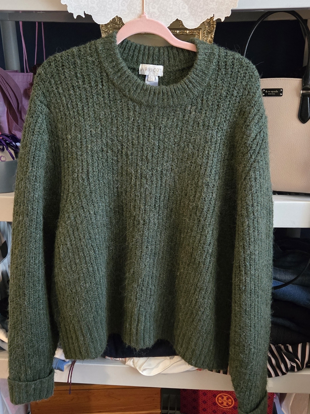 APRICOT Dark Olive Ribbed Crew Neck Sweater